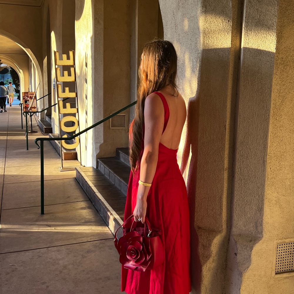 Reformation Red Open-Back Midi Dress